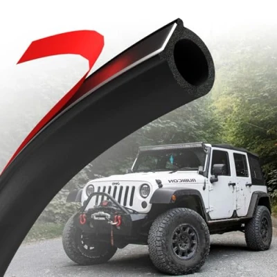 Image de Joint Porte Voiture Caoutchouc Adhesif Jobon Universel Bande de Autocollant, Isolation Phonique pour Coffre, Pilier, Portes, Fenetres (19x19mm, 6.1M)