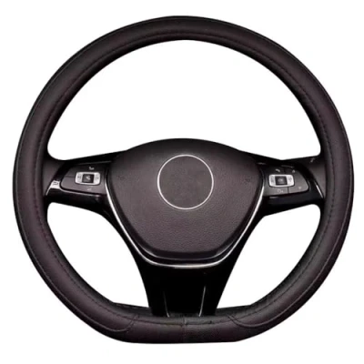 Image de Pahajim Couvre Volant Voiture en Cuir de D Forme 38 CM/15 &#039;&#039; avec Durabilité Sécurité Antidérapant Protection Type à Fond Plat pour Hommes et Femmes (Noir)