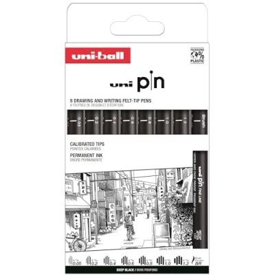 Image de Uni Ball Coffret PIN de 8 pièces marqueurs calibrés 0,05 à 1,2 mm couleur noire SET CLASSIQUE II
