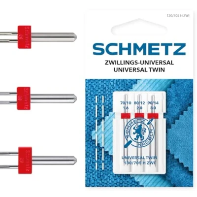 Image de SCHMETZ Aiguilles pour machines à coudre 3 Jumelles Universelles (Universal) 1,6/70 2,0/80 3,0/90 130/705 H ZWI SORT. convient toutes les familiales courantes