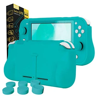 Image de Orzly Coque pour Switch Lite Comfort Grip Case, de Protection l&#039;arrière la Console avec poignées rembourrées &amp; Support intégrées, et Thumbgrips Inclus Bleu