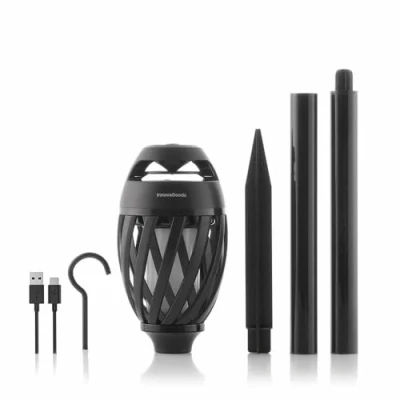 Image de InnovaGoods Haut Parleur Bluetooth 5.0 LED Effet Flamme 3W, Portable, Usage Intérieur et Extérieur, Multifonction, Noir, ABS