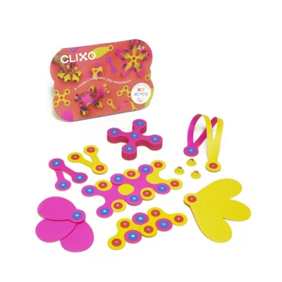 Image de Clixo Crew Pack (Rose/Jaune) Jeu de Construction Magnétique, Flexible, Durable et Imaginatif 30 Pièces Dès 4 Ans