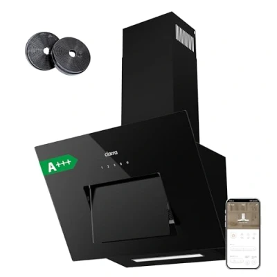 Image de Ciarra CBCB6736M Class A+++ Hotte Inclinée 60cm 650m3/h avec Filtre à Charbon Recyclage ou Evacuation Commande Tactile et WiFi Connecté LED Dimmable 3 Vitesses Fonction Boost Noire