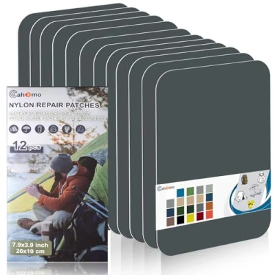 Image de Patch en nylon autocollant, Cahomo 12 Pièces 20X10 cm de réparation imperméable tissu autocollant reparation, pour veste, tentes, doudoune, sac couchage, sacs à dos Gris Foncé