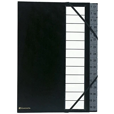 Image de Exacompta Réf. 56032E 1 trieur Ordonator avec élastiques couverture rigide en carton onglets imprimés plastifiés de à 31 32 compartiments dim 23,5 x 33,5 cm pour A4 couleur noir