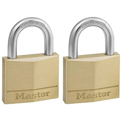 Image de Master Lock 140EURT Lot de 2 Cadenas à Clé en Laiton, Doré, 6 x 4 1,3 cm