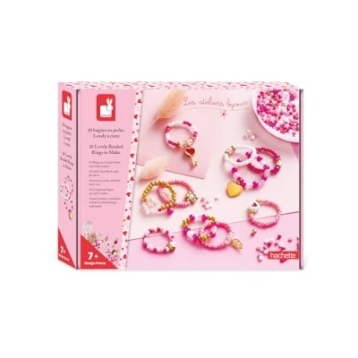 Image de Janod 10 Bagues en Perles à Créer Les Ateliers Bijoux Création de Bague DIY Kit Loisir Créatif Enfant Apprentissage Motricité Fine et Concentration Dès 7 Ans J09125