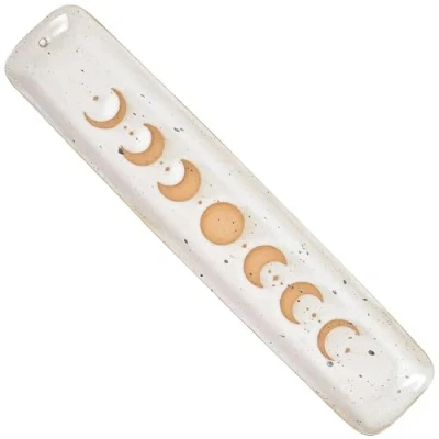 Image de Something Different Élégant attrape cendres en céramique Phase de lune Parfait pour la décoration maison, l&#039;aromathérapie, grès, blanc et crème, 26,5 cm