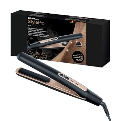 Image de Beurer HS 100 Lisseur avec chauffage rapide en 12 secondes, fer à lisser revêtement céramique, fonction ionique pour des cheveux brillants, bords arrondis les styles de boucles