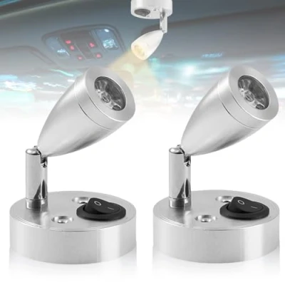 Image de Lot de 2 spots lecture LED 12 V Pour camping car, caravane, car Éclairage intérieur avec interrupteur réglable 3 W Blanc chaud 3200 K bateau