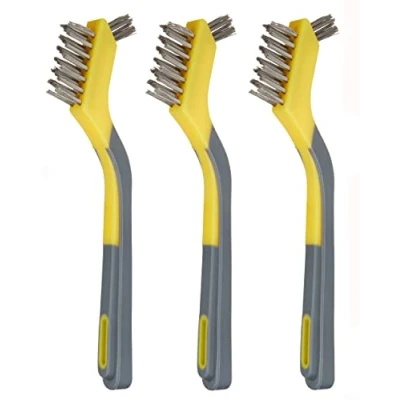 Image de Amazon Basics 3 pièces, mini brosses en acier inoxydable avec une poignée ergonomique, Noir, jaune