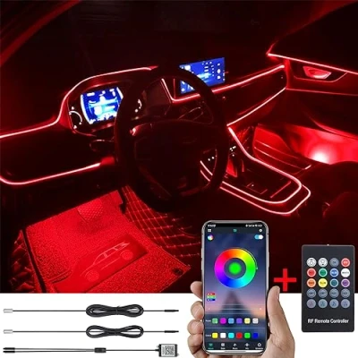 Image de TABEN Kit d&#039;éclairage d&#039;ambiance de Voiture Music Sync Multicolore RVB 16 Millions Couleurs 3 mètres Fibre Optique USB d&#039;ambiance, télécommande RF et contrôle d&#039;application Bluetooth
