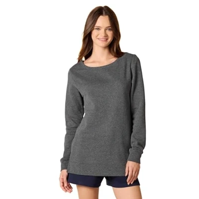 Image de Amazon Essentials Sweat Shirt Tunique en Polaire à Col Ouvert Femme, Charbon Chiné, S