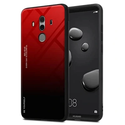 Image de cadorabo Housse Compatible avec Huawei Mate 10 Pro en Rouge Noir Coque de Protection Bicolore Silicone TPU et Dos Verre trempé