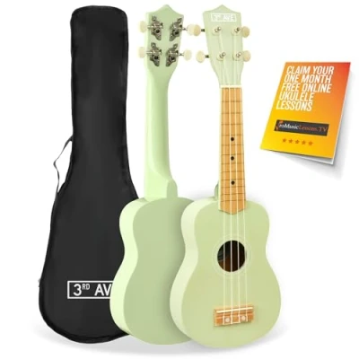 Image de 3rd Avenue Ukulélé Soprano Débutant 21 Pouces 4 Cordes en Nylon avec Sac pour Uke Gratuit Vert Pastel 1 Mois de Cours Ligne Gratuits