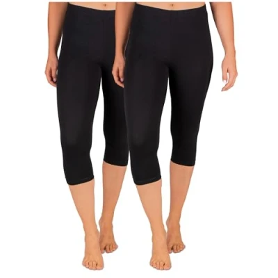 Image de SES Lot de 2 leggings opaques en coton, pour femmes, 32 34 à 56 58, ajustement parfait et confortables, différents looks, Noir , 36
