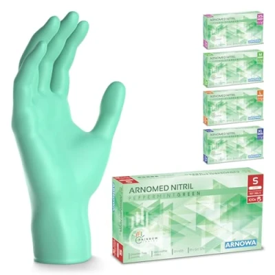 Image de ARNOMED Gants jetables vert, nitrile taille S, Gant jetable avec 100 pièces/boîte, non poudrés, sans latex, disponibles en XS, M, L &amp; XL