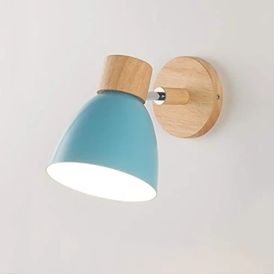Image de Applique En Bois Lampe Murale E27 De Lecture Réglable Eclairage Fer Intérieur Mur Lumière Chambre Salon Couloir Salle À Manger Éclairage Chevet Lampe,Bleu