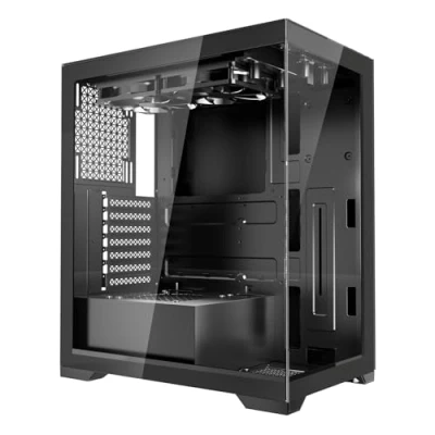 Image de VEVOR Boîtier PC Gamer, Tour Moyenne, avec 2 Ventilateurs 120 mm, Panneau en Verre Trempé à Haut Débit d&#039;air, Filtre Anti poussière, Gestion des Câbles, pour GPU 360 mm Longueur, ATX, M ITX