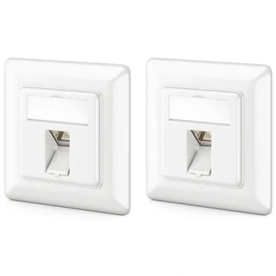 Image de deleyCON 2x CAT6a Jeu de Prises Réseau Keystone Encastré Prise Module Boîtier Métallique Blindé STP Données RJ45 Jack Câble