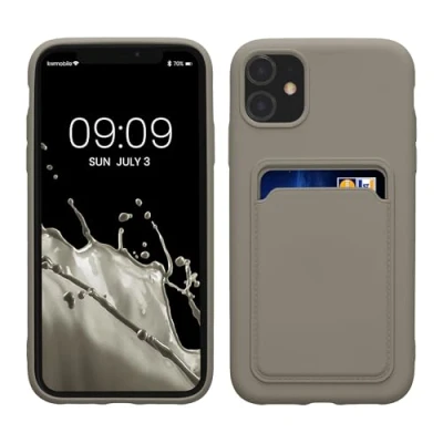 Image de kwmobile Housse Compatible avec Apple iPhone 11 Coque de téléphone Compartiment Carte en Silicone Gris Clair Mat