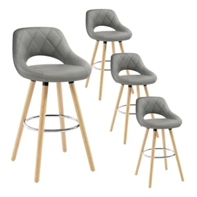 Image de WOLTU 4 X Tabourets de Bar Tabouret comptoir Assise en Similcuir Pieds Bois Massif,Gris BH111gr