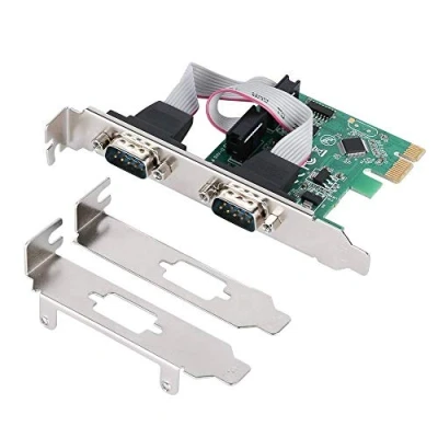 Image de Jeirdus MCS9922 Carte série à 2 ports DB9 COM RS232 PCIe X1 pour PC de bureau avec support bas Moschip