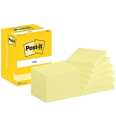 Image de Post it Notes, Jaune Canari, Pack de 12 Blocs, 100 Feuilles par Bloc, 76 mm x 102 mm, Pastel Notes Autocollantes pour Prise Listes Tâches et Rappels