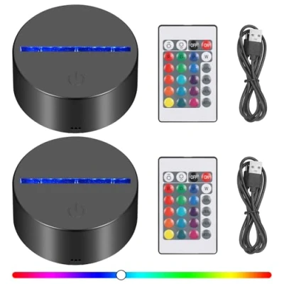 Image de Apritsce Pack de 2 Base LED, Lumineuse Led avec TéléCommande, Lampe Veilleuse 3D 16 Couleurs à Intensité Variable pour Chambre Coucher, D&#039;Enfant, Salon, Bar