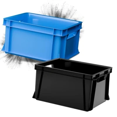 Image de ARTECSIS Lot de 2 Caisses en plastique 29L 41X34x24 cm Anthracite et Bleu/Bac rangement empilable