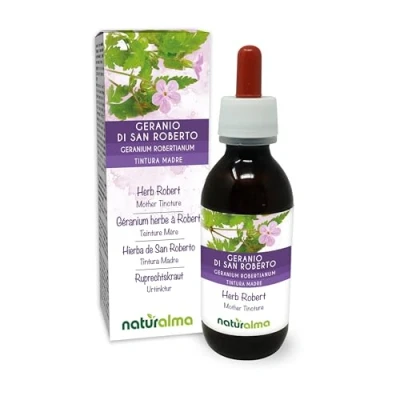 Image de Géranium herbe à Robert (Geranium robertianum) avec fleurs Teinture Mère sans alcool Naturalma Extrait liquide gouttes 120 ml Complément alimentaire Végétalien ou végan