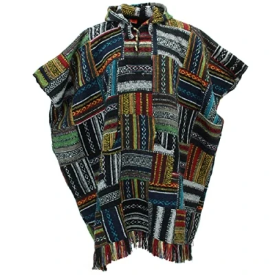 Image de LOUDelephant Poncho long capuche en coton brossé Gheri style mexicain, Patchwork, taille unique
