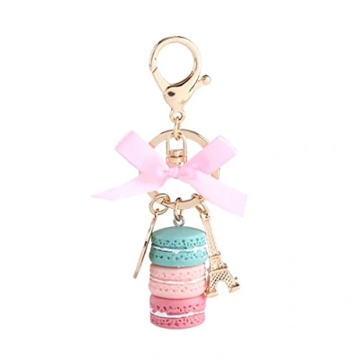 Image de Porte clé en Résine et Alliage Mignon Forme Macaron avec Tour Eiffel (vert)