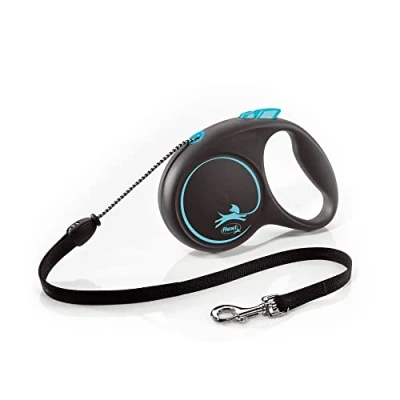 Image de Flexi, Laisse Modèle Black Design, Version Cordon, Forme Moderne et Ergonomique, Système de Guidage perfectionné, à Enrouleur, Made in Germany, Black/Blue, M 5m
