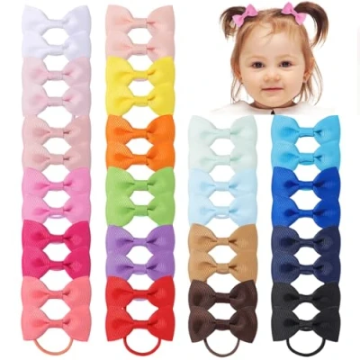 Image de 40pcs bébé filles cheveux arcs élastiques à serre tête élastique queue de cheval titulaire bande caoutchouc corde accessoires pour les tout petits petites