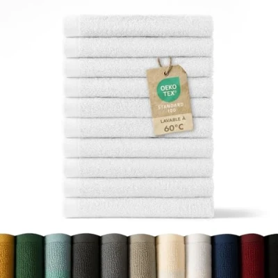 Image de Blumtal Lot Serviette de Toilette 12 Visage Debarbouillette Petite Main Doux Et Absorbant 100% Coton Certifié Oeko TEX® Blanc