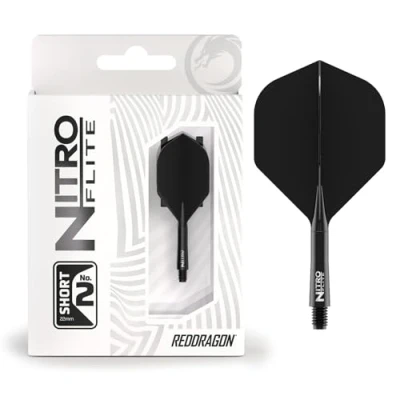 Image de RED DRAGON Darts Nitro Flite Système intégré de vol et d’Arbre No.2 Forme Design Noir &amp; Couleur, Court Longueur