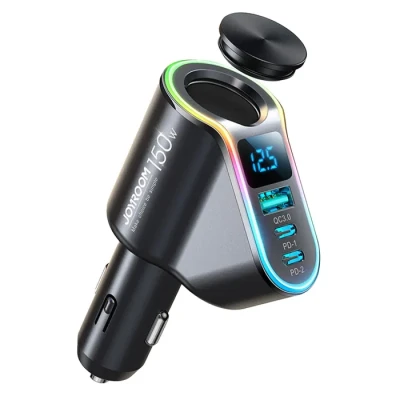 Image de Joyroom chargeur de voiture 4 en 1 150 W, USB A QC3.0 et double C PD, charge rapide, noir (JR CL21)