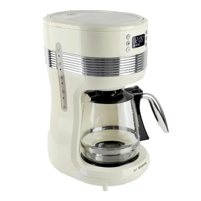 Image de Air Essence Machine a Cafe Filtre Aroma Overflow, Crème, 1,4 Litre, 10 Tasses, Cafetiere Filtre, Avec détails chromés pour une fonctionnalité et un design élégants.