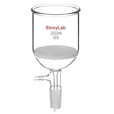 Image de StonyLab Verre Borosilicate Buchner Entonnoir avec Fine Fritte (G3), Diamètre Intérieur de 76 mm, Profondeur 80 24/40 Standard Joint et Tubulation Dentelée Sous Vide (250 ml)