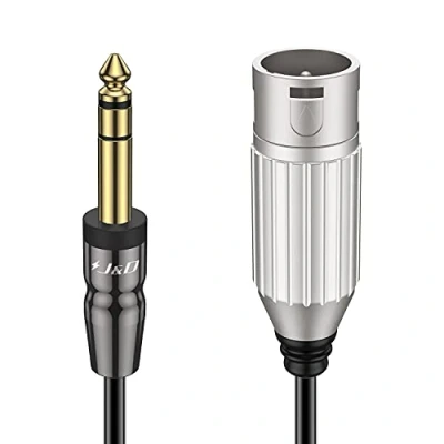 Image de J&amp;D Câble Jack XLR, Coque en Cuivre Plaqué Or Symétrique 6,35 mm (1/4 Pouce) TRS vers XLR Mâle Stéréo pour Guitare, Haut Parleur, Microphone, Amplificateur, Table de Mixage, 1,8 Mètres