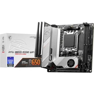Image de MSI MPG B650I Edge WiFi Carte mère, Mini ITX pour Processeurs AMD Ryzen 7000 à 9000, AM5 VRM 8 Phases directes, SPS 80 A, DDR5 Memory Boost 6600+ MHz/OC, 1 x PCIe 4.0 x16, 2 M.2 Gen4, Wi FI 6E