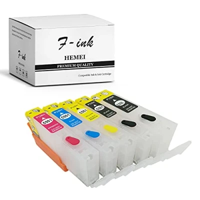 Image de F INK cartouches d&#039;encre rechargeables vides compatibles avec 550XL 551XL ou PGI 550 CLI 551, 5 couleurs (PGI PGBK BK C M Y)