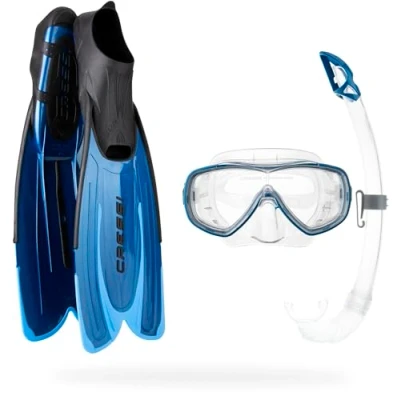 Image de Cressi Agua Bag Ensemble Plongée/Natation Palmes Masque Tuba avec Sac Mixte Enfant, Bleu/Azure, 41/42