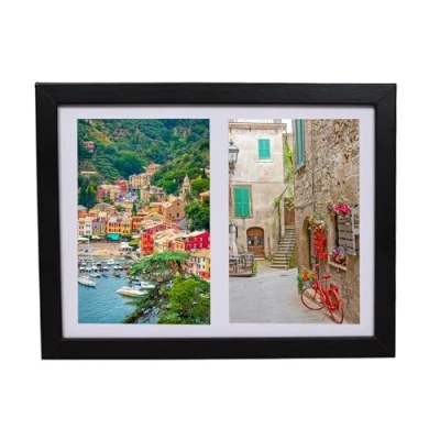 Image de BD ART cadre photo 17 x 23 cm pour deux photos 10 15 avec passe partout, en bois MDF noir, moderne, à accrocher au mur ou placer sur une armoire