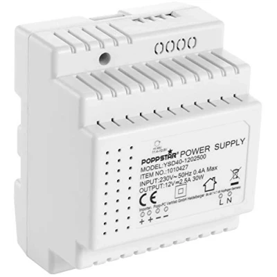 Image de Poppstar Alimentation pour rail DIN Sortie 12 V DC 2,5 A 30 W (Entrée 100 240 AC 50/60 Hz) Bloc d&#039;Alimentation/transformateur 78 * 92 61mm, blanc