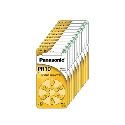 Image de Panasonic Piles PR10 Zinc Air pour appareils auditifs, Type 10, 1,4 V, Paquet de 10 (60 Piles) Jaune