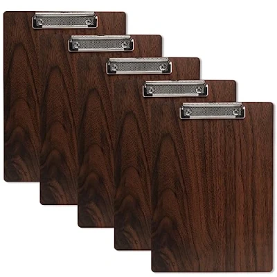 Image de GUOKOFF 5 Pièces En Bois Porte Bloc A4 Avec Pince, Clipboard A4, Planchettes à Pince pour Papier d&#039;écriture Memo des Dossiers, Document Clip, Marron