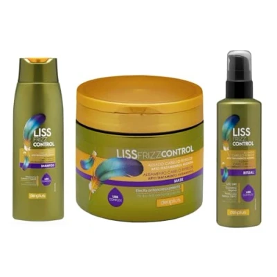Image de Pack 3 Shampooing 400 ml + Masque Hydrocrème 200 Liss Frizz Control Cheveux rebelles avec vitamine E et kératine Deliplus